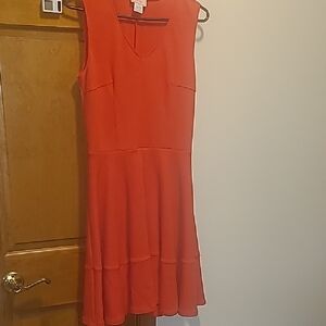 Sleeveless V-Neck Midi Dress in Coral Red